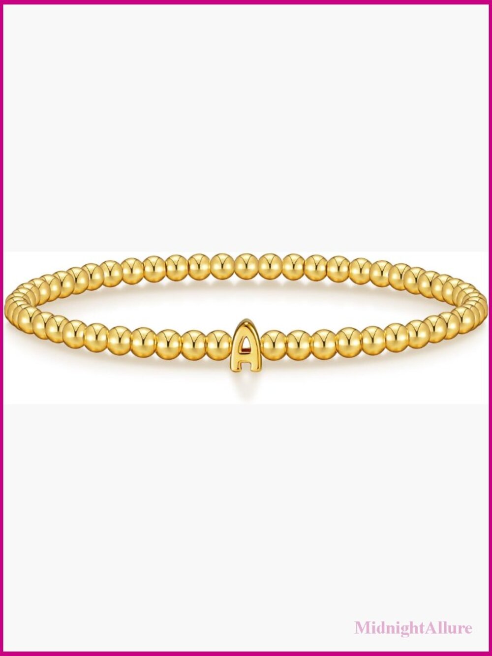 Stretch Initial Beaded Bracelet 18K Gold Plated A-Z Letter Jewelry Gift